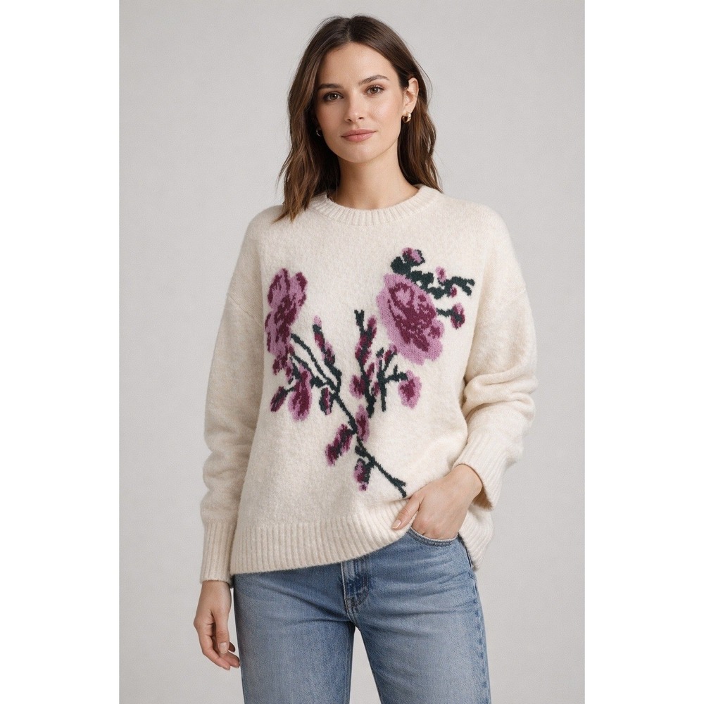 Ted Baker London Cream Ivory New Floral‎ Embroidered Knit Sweater XL